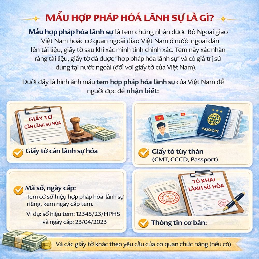 Mẫu hợp pháp hóa lãnh sự theo quy định của Bộ Ngoại giao khi chứng nhận giấy tờ sử dụng ở nước ngoài.