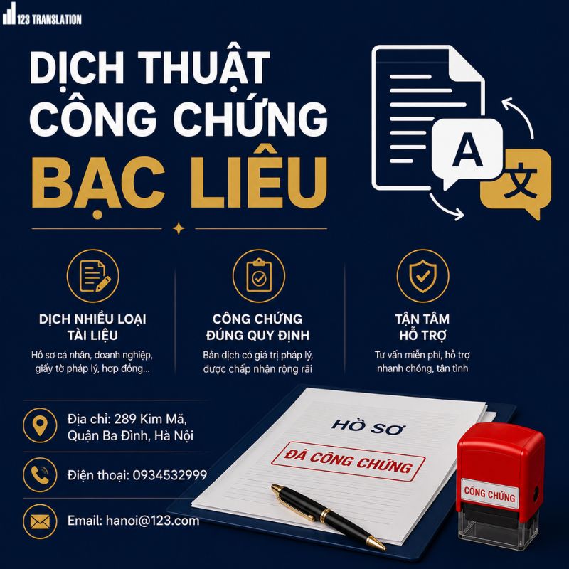 Dịch thuật công chứng Bạc Liêu