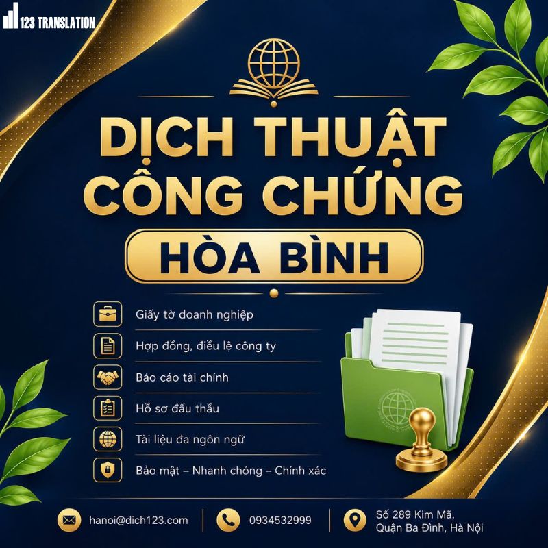 Dịch thuật công chứng Hòa Bình 2026 – Dịch vụ chuyên nghiệp, chính xác và uy tín