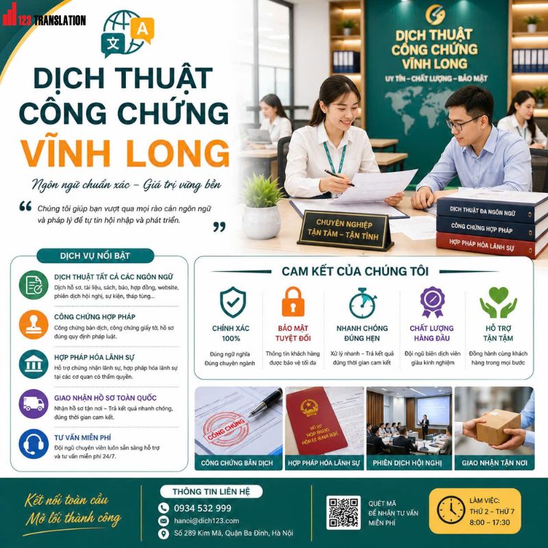 Dịch thuật công chứng Vĩnh Long uy tín, nhanh chóng, chính xác và đúng pháp luật 2026
