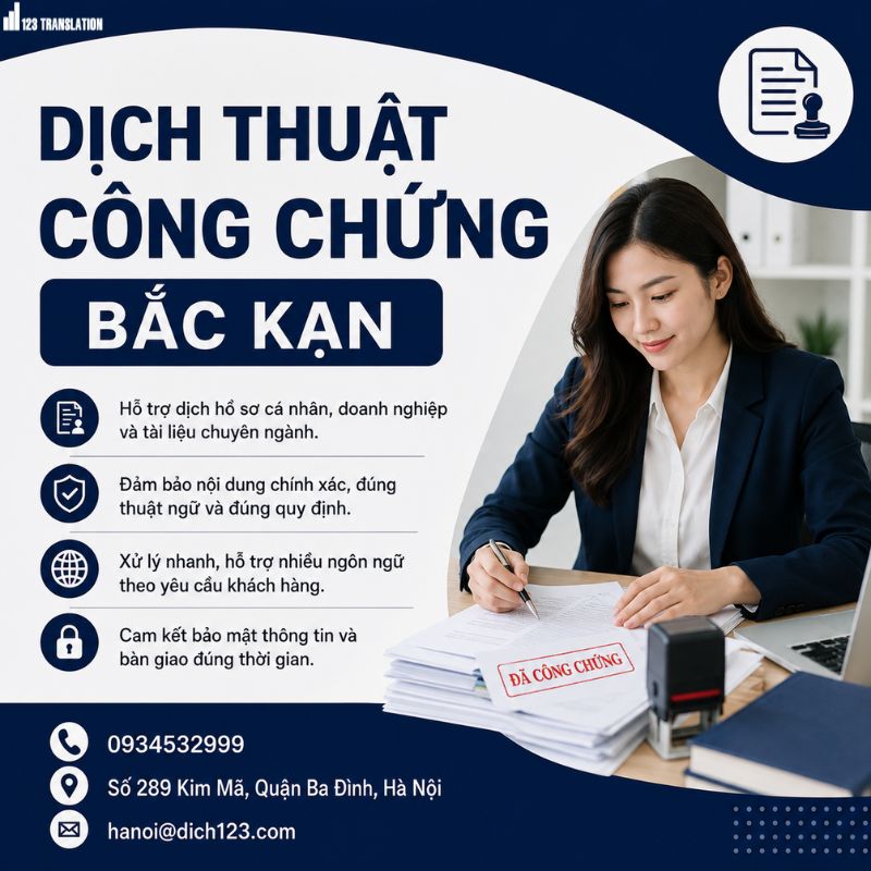 Dịch thuật công chứng Bắc Kạn 2026
