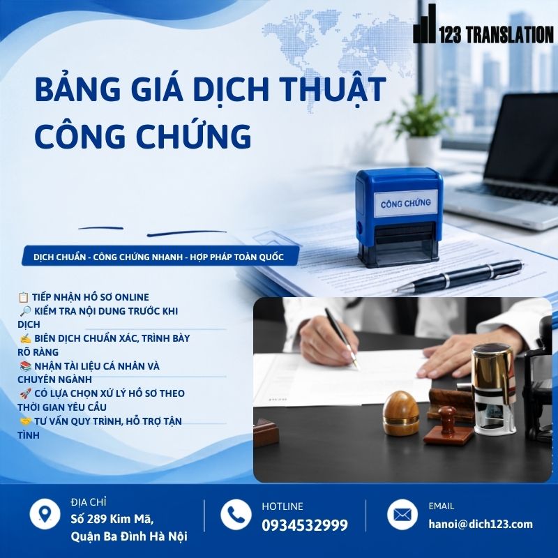 Bảng giá dịch thuật công chứng 2026 – Chi phí, quy trình và những điều cần biết