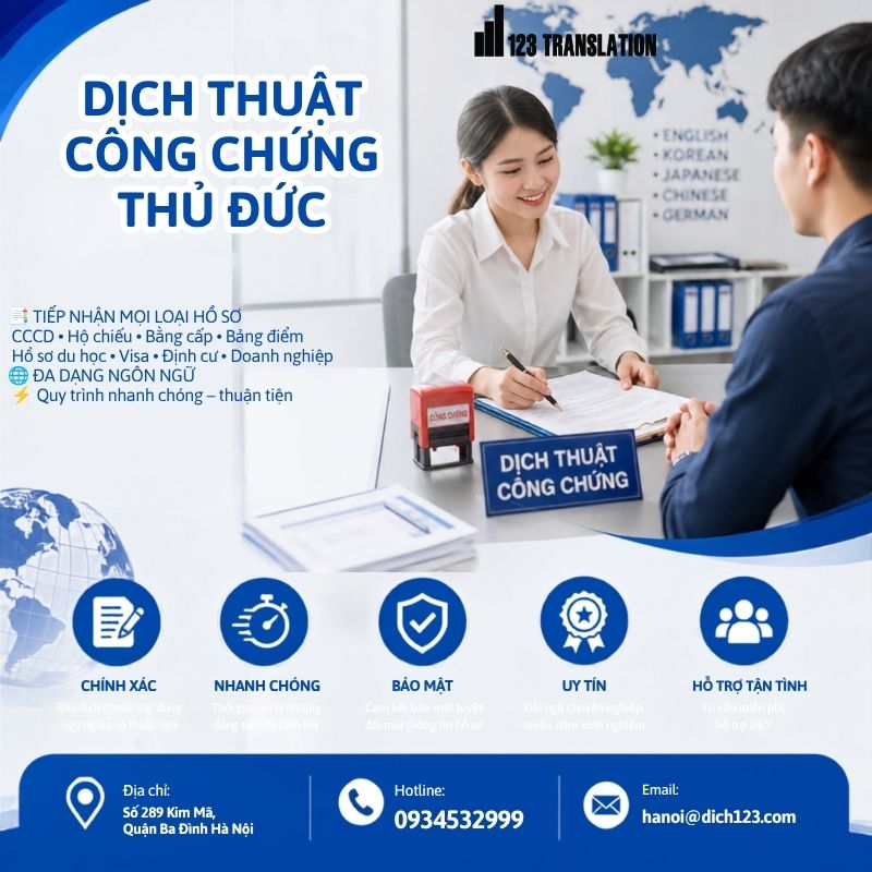 Dịch thuật công chứng Thủ Đức 2026 – Dịch vụ chuyên nghiệp, nhanh chóng, chính xác