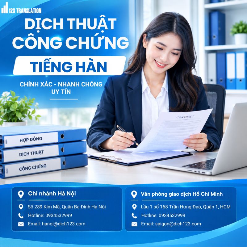 Dịch thuật công chứng tiếng Hàn 2026 chuyên nghiệp, chính xác và uy tín